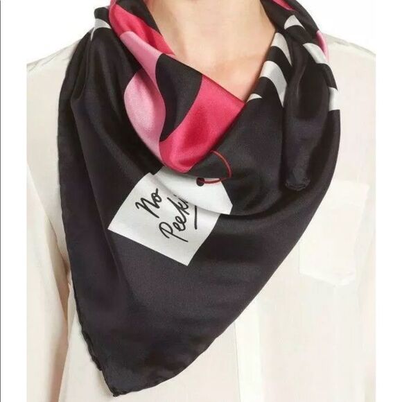 Kate Spade 100% Silk Square Scarf 34 x 34 No Peeking Bow Gift Print – Bl… - Picture 3 of 12
